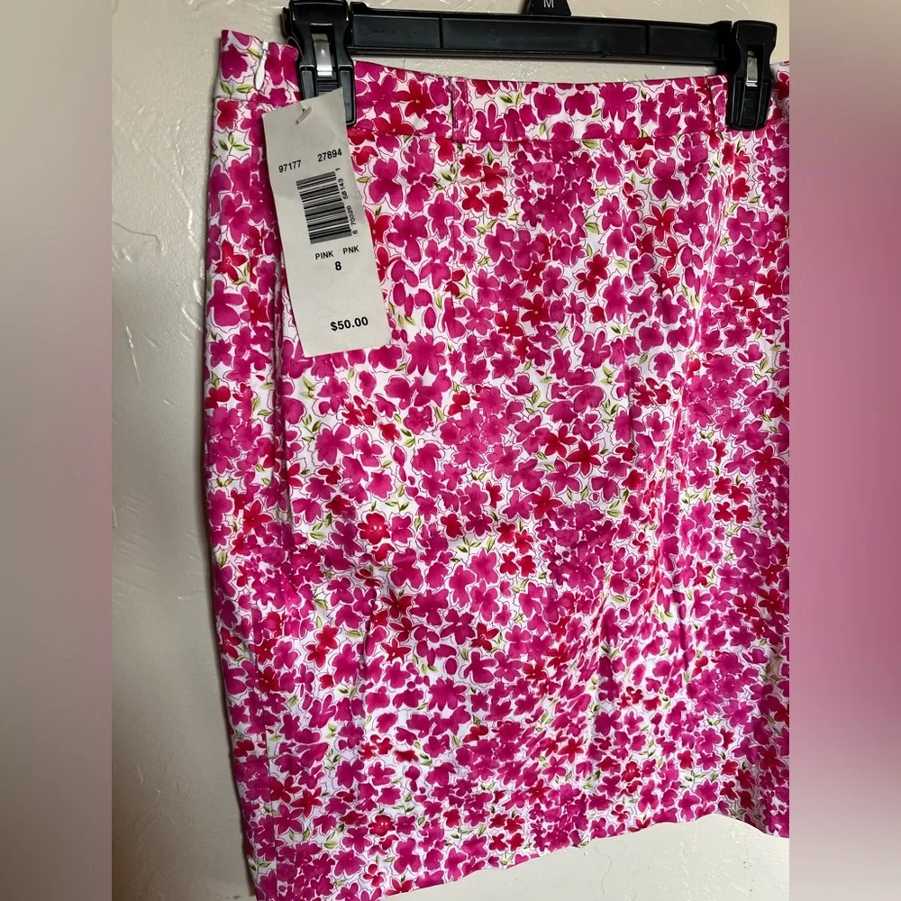 Allison Taylor Skirt‎ Size 8 Pink Red Floral Pull On Unlined Pencil Stretch